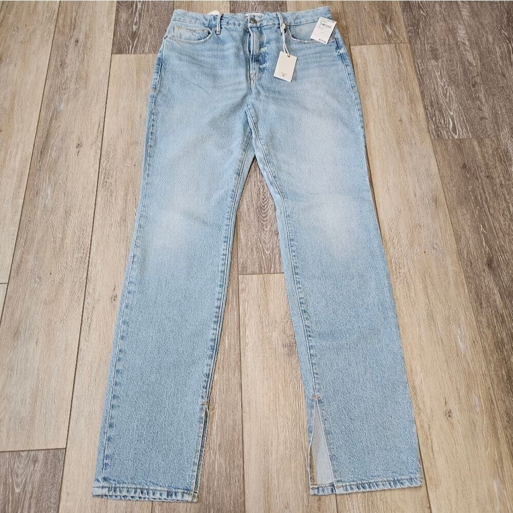 NWT Good American Good Boy Straight Leg Jeans Split Leg Light Denim Women's 10